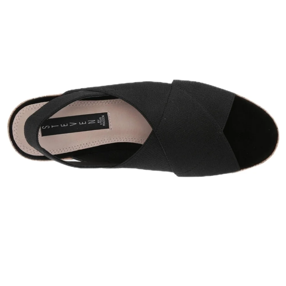 Steven Steve Madden Caly Black Sandal Cork Wedge Bottom Open Toe Black 9.5 NEW